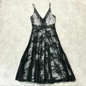 Topshop Dress Black Lace Corset Midi Pleated Strappy Cocktail NWT